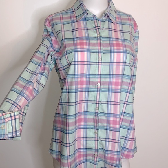Southern Tide Hadley Pink & Blue Madras Plaid Button Up - Picture 4 of 16